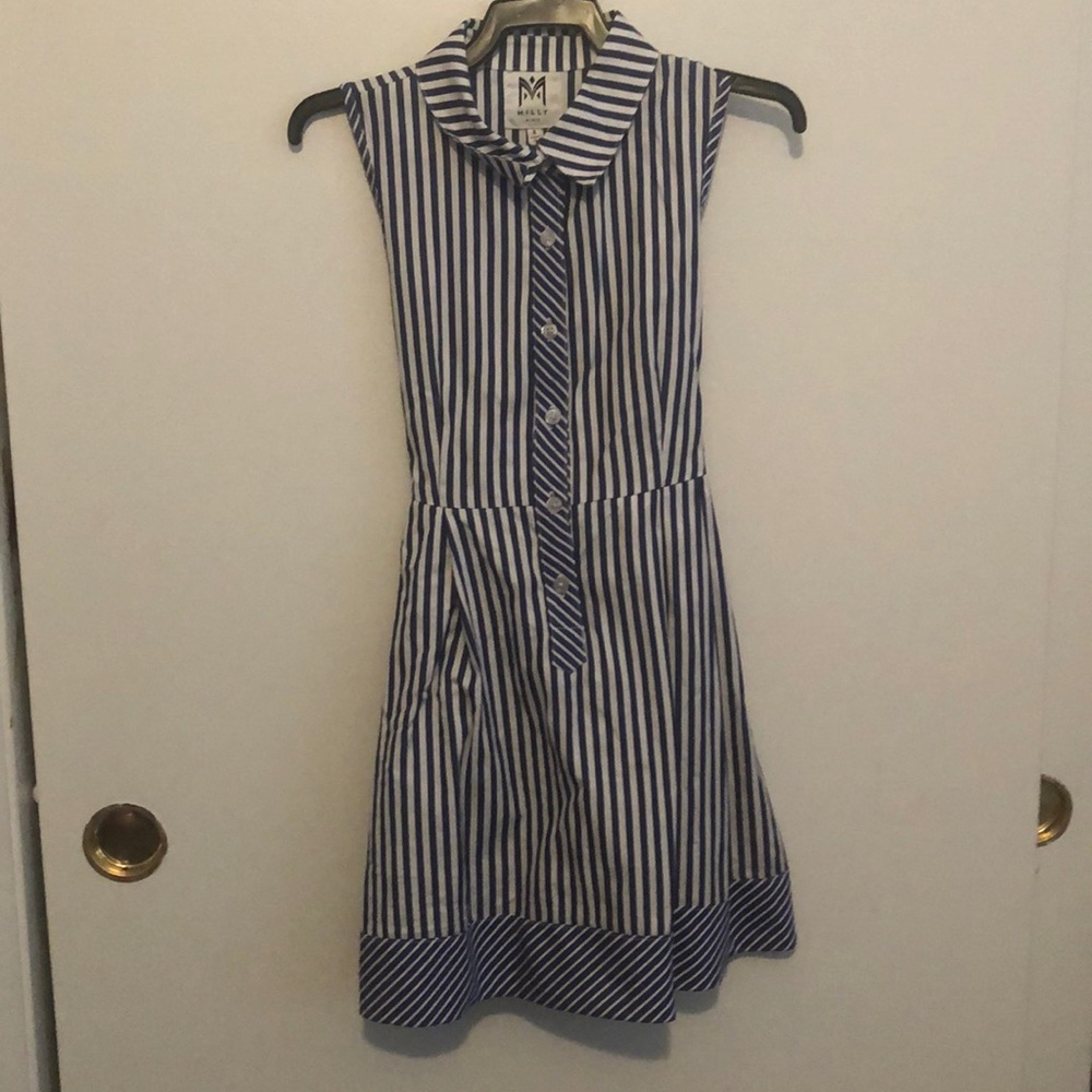 Blue and white striped dress